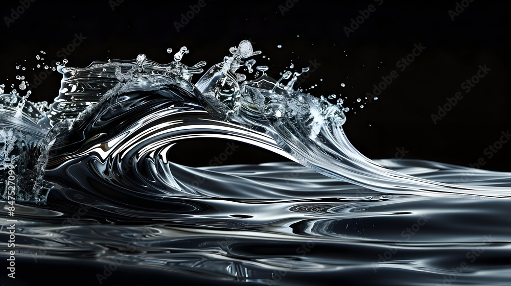 A splash of water in a dark background. The splash is in the middle of the image A splash of water in a dark background. The splash is in the middle of the image