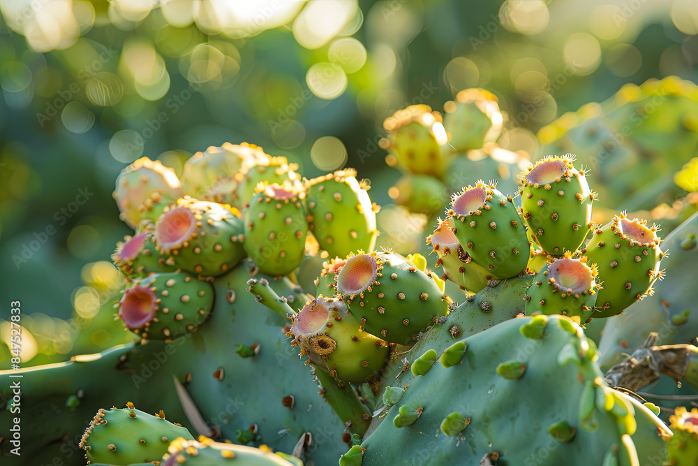 Prickly pear cactus plant close up