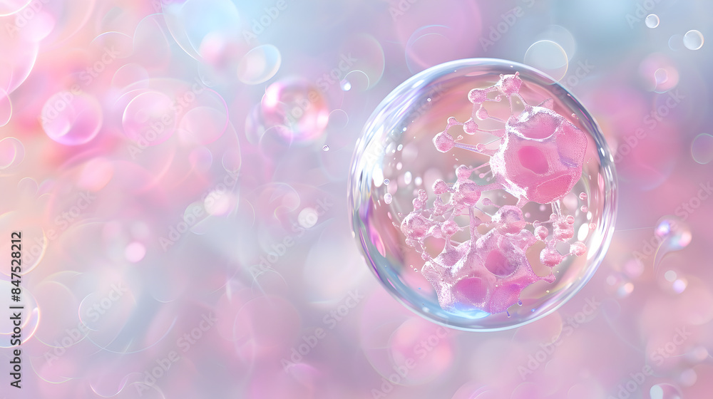 A pink bubble with a pink center and pink and blue surrounding it A pink bubble with a pink center and pink and blue surrounding it