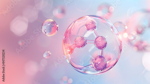 Fototapeta Naklejka Na Ścianę i Meble -  A colorful, abstract image of a molecule with a pink background. The image is full of bright colors and has a playful, whimsical feel to it