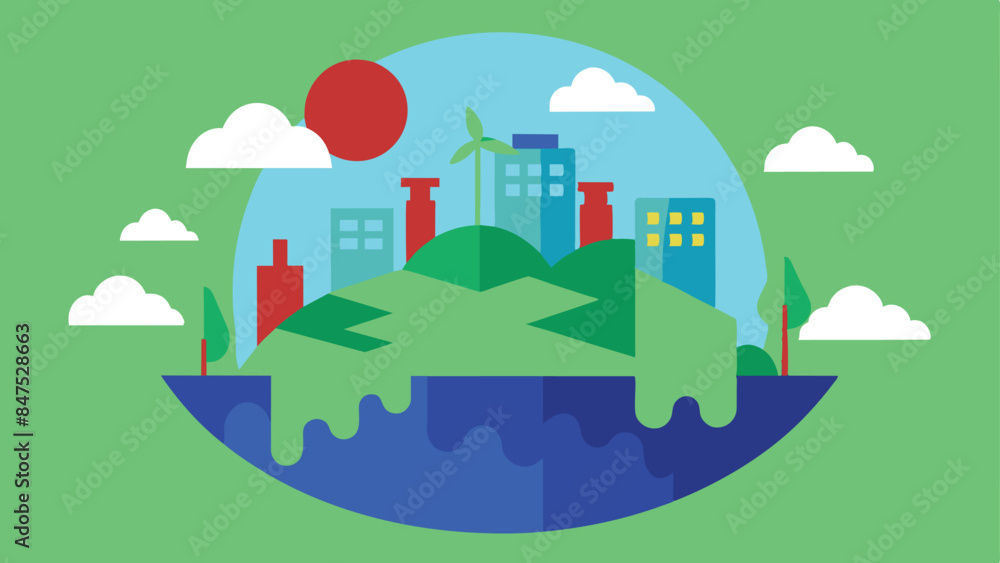 Wind turbines towering over a city with a single house. City skyline with renewable energy wind turbines and a house. Wind turbines towering over a city with a single house. City skyline with renewable energy wind turbines and a house.