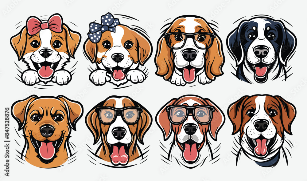Obraz premium Vector illustration of cute dog silhouette cartoon character design collection