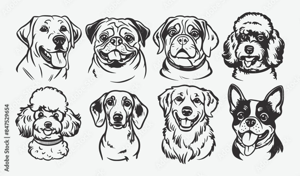 Vector illustration of cute dog silhouette cartoon character design collection Vector illustration of cute dog silhouette cartoon character design collection