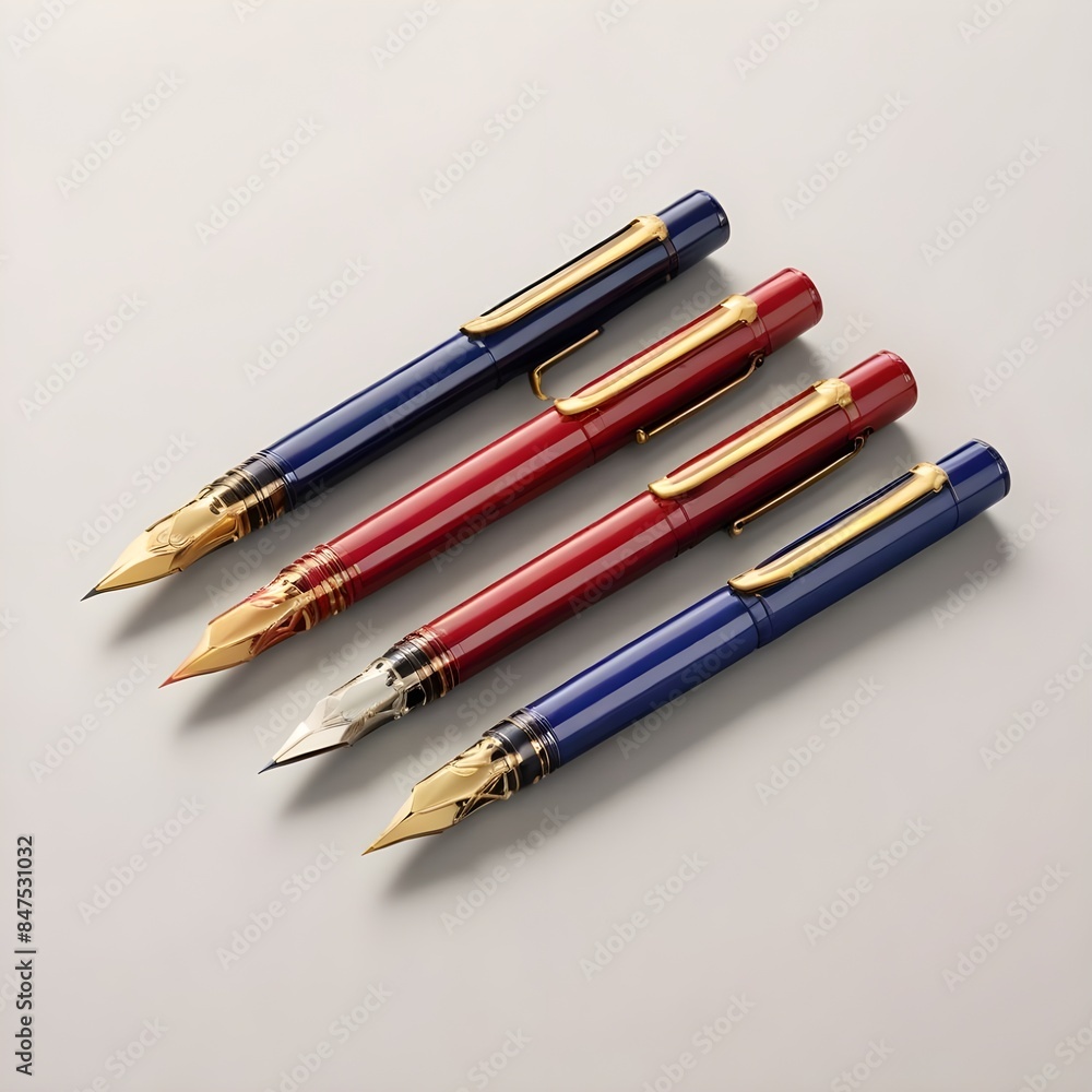 Colourful fountain pens with gold accents on a light background
Colourful fountain pens with gold accents on a light background