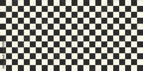 Distressed Checkered Pattern seamless background. Black and white checkerboard pattern with subtle dirty texture. Pattern swatch is included.
