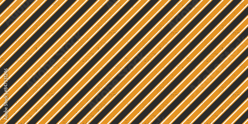 Distressed Diagonal Stripes Pattern seamless background. Black, orange, and white diagonal stripes pattern with dirty texture. Pattern swatch is included.