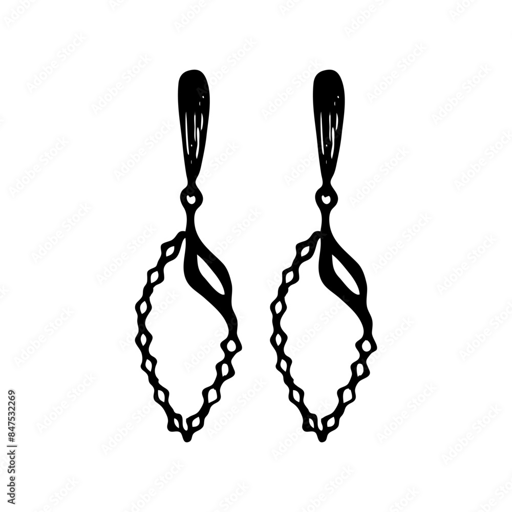 Fototapeta premium Jewelry in doodle style.Earrings on isolated background.Vector.