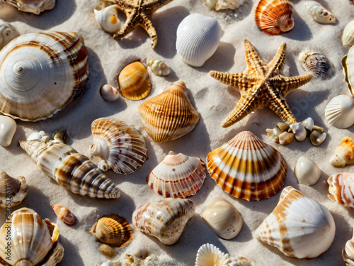 seashells on the white sand