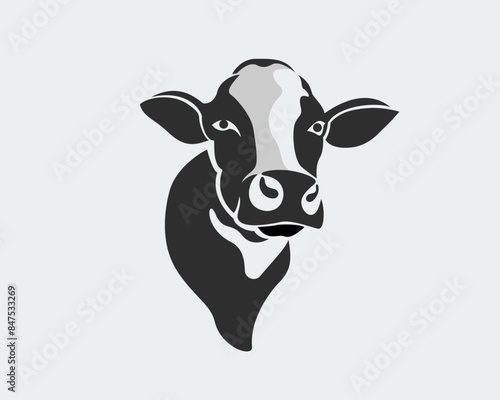 cow head face art silhouette illustration logo design template