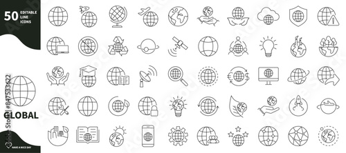 Global icon. Set of icons for web, network, earth, internet, world globe,...