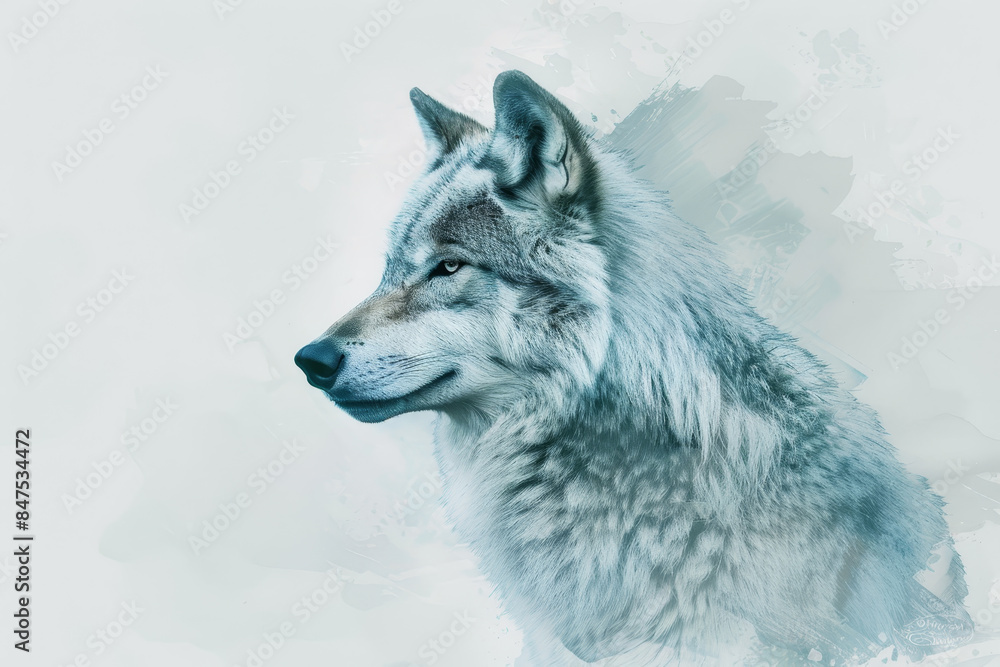 Fototapeta premium A wolf is staring at the camera with a calm expression
