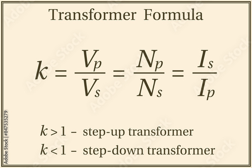 Transformer Formula, background. Education. Science. School. Vector illustration.