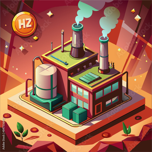 Green hydrogen H2 future energy factory power plant icon isometric isolated, AI Generative 

