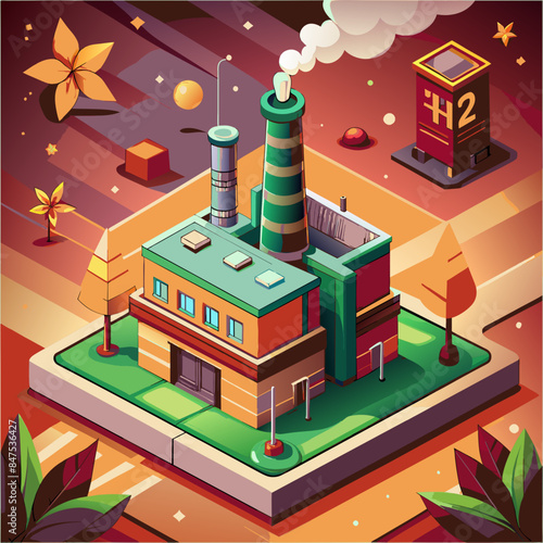 Green hydrogen H2 future energy factory power plant icon isometric isolated, AI Generative 
