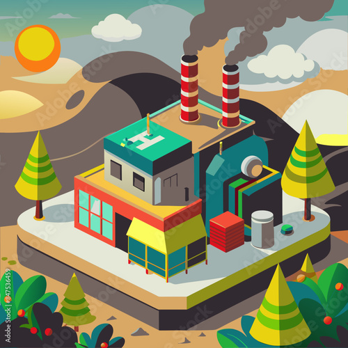 Green hydrogen H2 future energy factory power plant icon isometric isolated, AI Generative 
