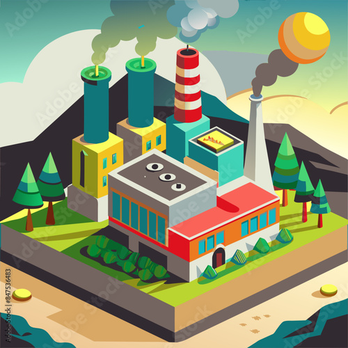 Green hydrogen H2 future energy factory power plant icon isometric isolated, AI Generative 
