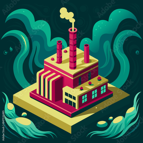 Green hydrogen H2 future energy factory power plant icon isometric isolated, AI Generative 
