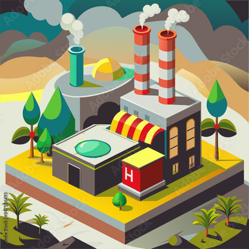 Green hydrogen H2 future energy factory power plant icon isometric isolated, AI Generative 

