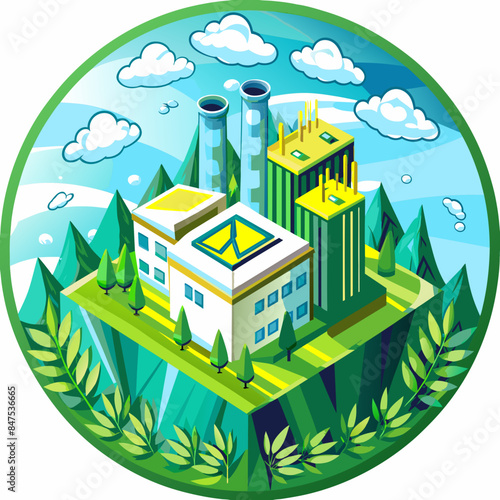 Green hydrogen H2 future energy factory power plant icon isometric isolated, AI Generative 
