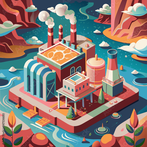 Green hydrogen H2 future energy factory power plant icon isometric isolated, AI Generative 
