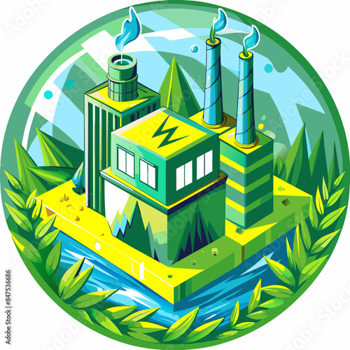 Green hydrogen H2 future energy factory power plant icon isometric isolated, AI Generative 
