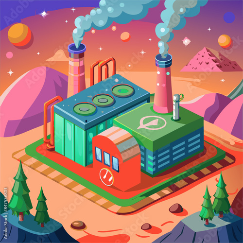 Green hydrogen H2 future energy factory power plant icon isometric isolated, AI Generative 
