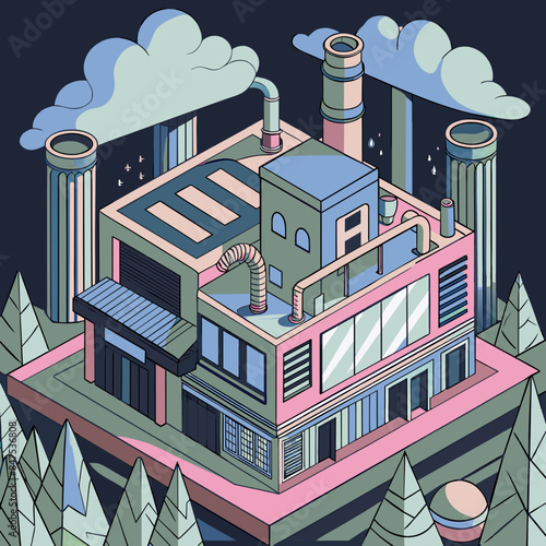 Green hydrogen H2 future energy factory power plant icon isometric isolated, AI Generative 
