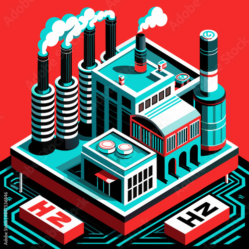 Green hydrogen H2 future energy factory power plant icon isometric isolated, AI Generative 
