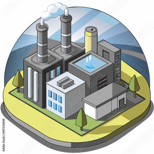 Green hydrogen H2 future energy factory power plant icon isometric isolated, AI Generative 
