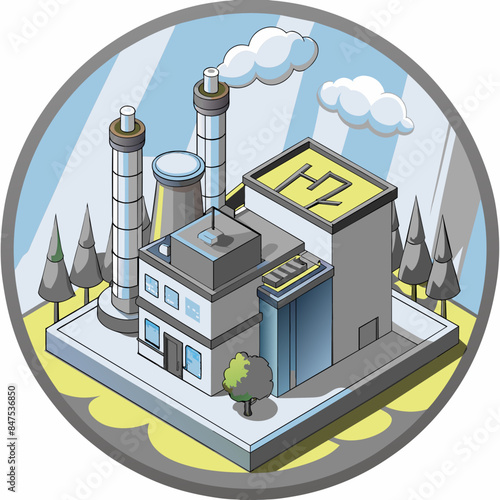 Green hydrogen H2 future energy factory power plant icon isometric isolated, AI Generative 
