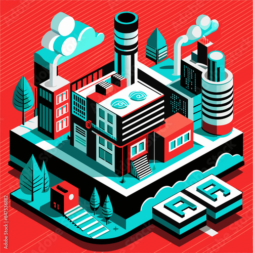 Green hydrogen H2 future energy factory power plant icon isometric isolated, AI Generative 
