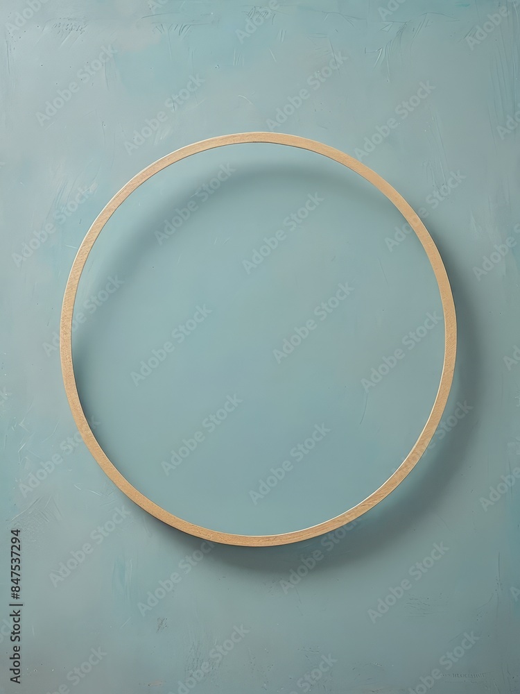 Wooden Circle Frame On Blue Background. Wooden Circle Frame On Blue Background.