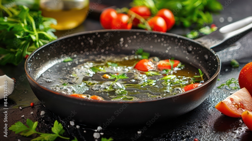 Cook stir-fry with hot chili sauce and spices Cook stir-fry with hot chili sauce and spices