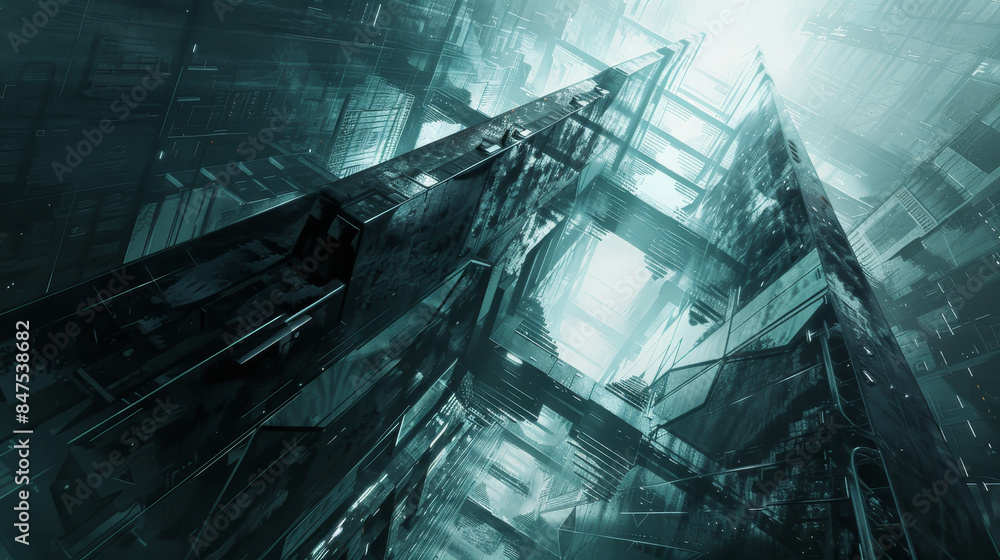 A futuristic cityscape with tall buildings and a person in the foreground A futuristic cityscape with tall buildings and a person in the foreground