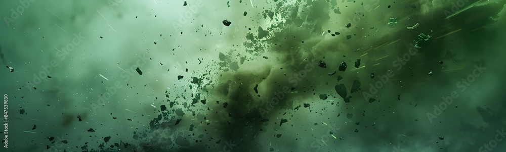 Fototapeta premium Toxic green background with chaotic flying particles. 