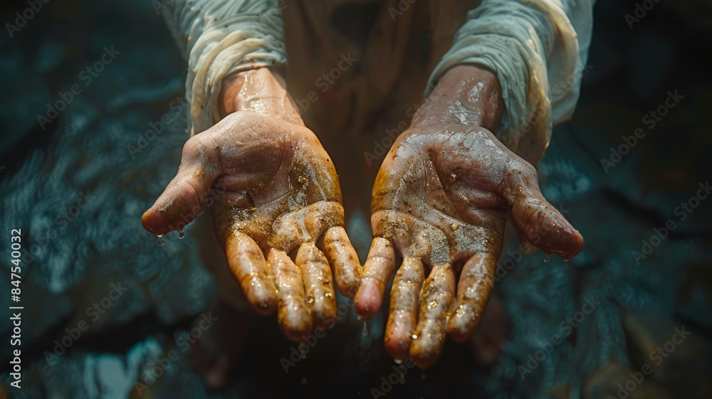 hands of a man with white sleeves seen from above as if looking at our hands.generative ai hands of a man with white sleeves seen from above as if looking at our hands.generative ai