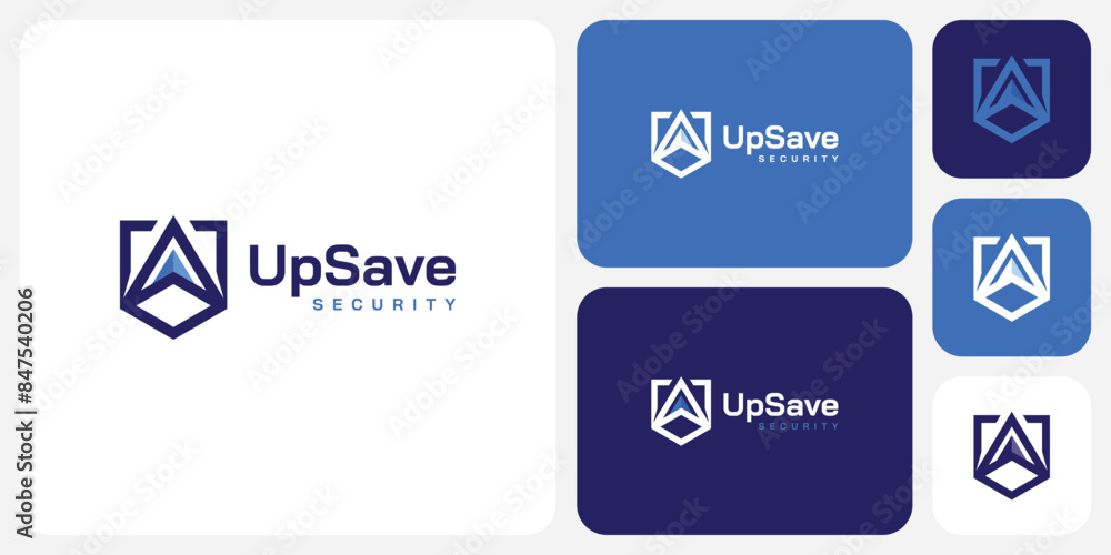 Fototapeta premium Paper airplane shield and arrow shape vector logo design with modern, simple, clean and abstract style.