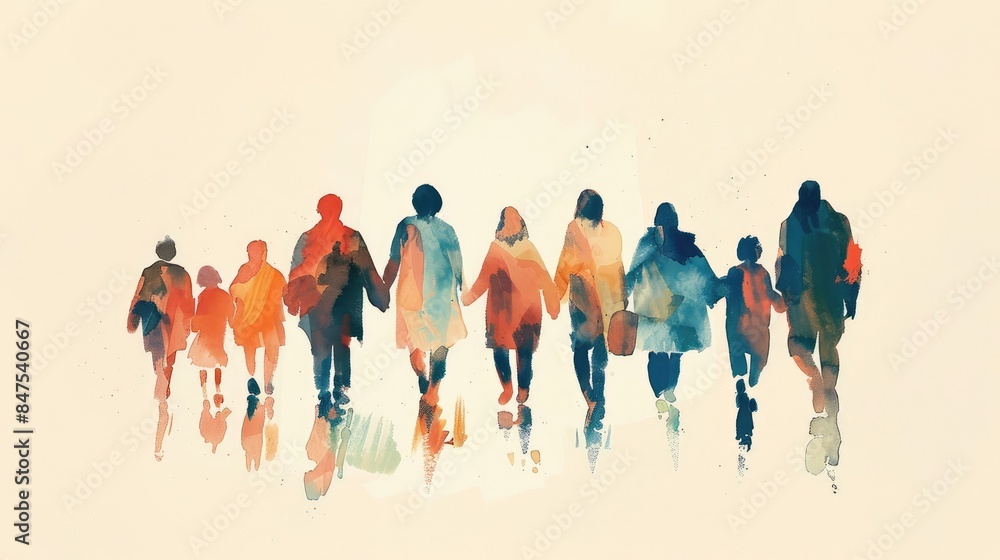 Watercolor People Walking Together
