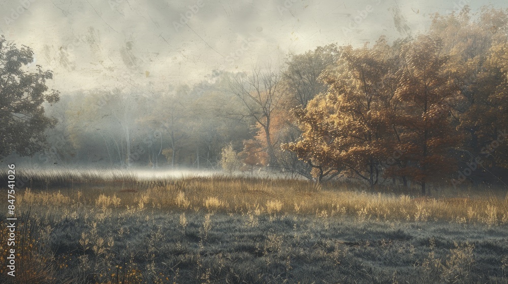 Fototapeta premium Mist Woodland Fall Plains