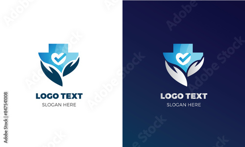 Medical logo with hand and heart check vector