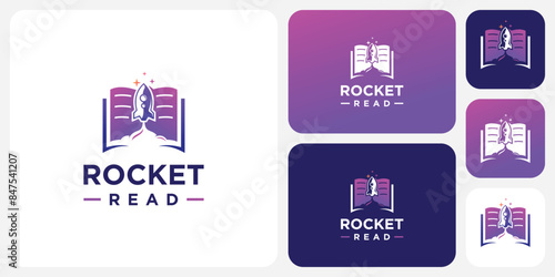 Launching book rocket vector logo design with modern, simple, clean and abstract style.