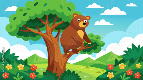 bear on a tree in summer vector illustration