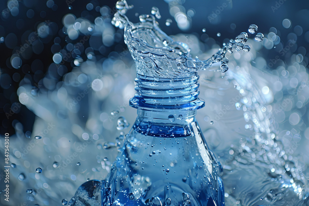 Water splashing out from an uncapped bottle Water splashing out from an uncapped bottle