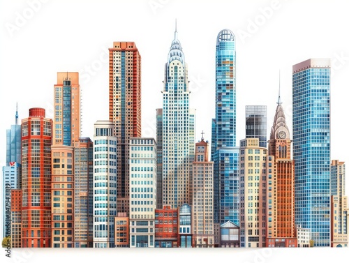 Cityscape with skyscrapers. Vector illustration.