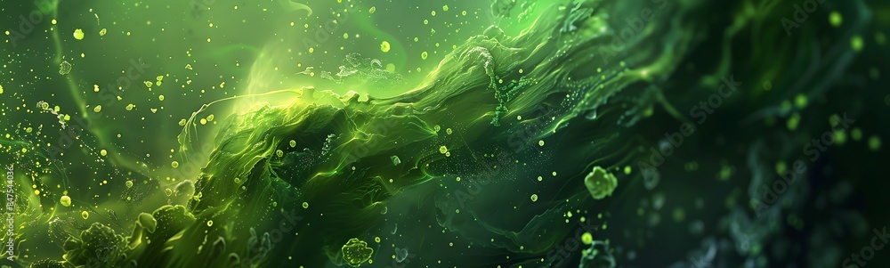 Toxic green background with chaotic flying particles. Toxic green background with chaotic flying particles.