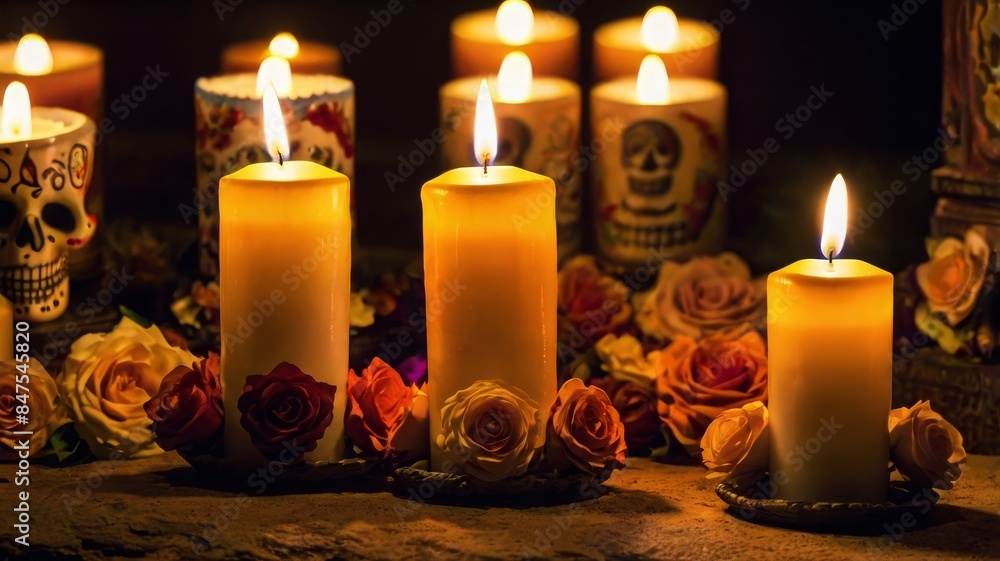 Lighting candles on the altar of the Day of the Dead, Lighting candles on the altar of the Day of the Dead,