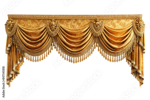 golden realistic luxury curtain cornice decor isolated on transparent background