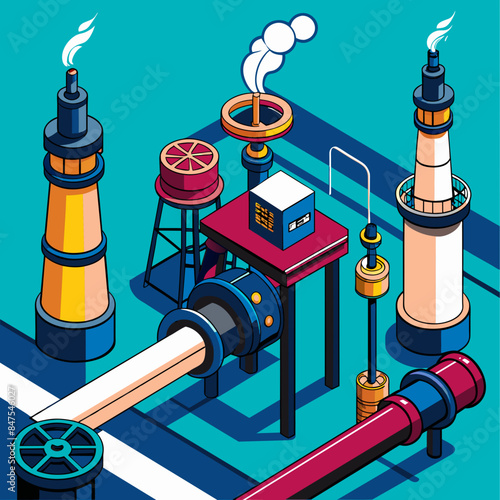 Industrial Steel Pipes and Valve Connections for Water, Gas, and Oil: Vector AI Generative







