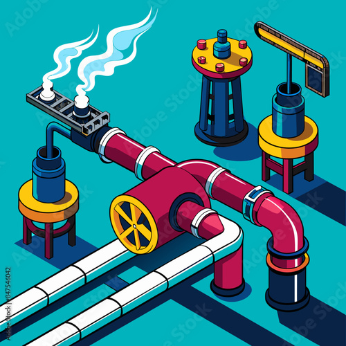 Industrial Steel Pipes and Valve Connections for Water, Gas, and Oil: Vector AI Generative







