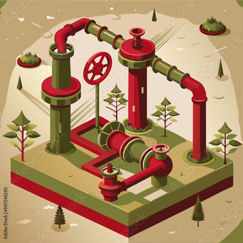 Industrial Steel Pipes and Valve Connections for Water, Gas, and Oil: Vector AI Generative







